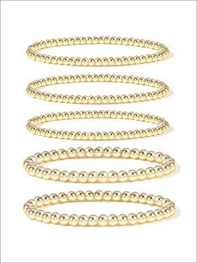 Gold Plated Bead Bracelet Set Stretch Stackable Bohemian Jewelry for Women